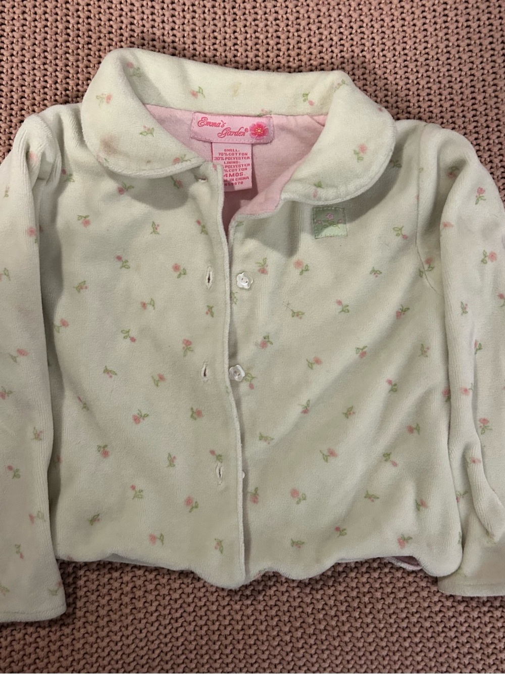 Emma’s Garden Girls 24M Floral Velour Cardigan Jacket Pink Rosebud Vintage Style